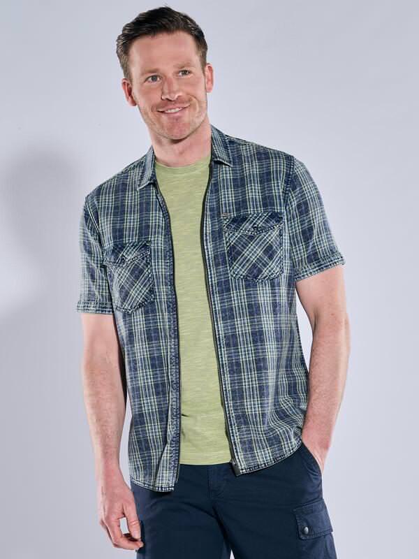 engbers Herren Kurzarm-Hemd kariert Blau regular Kent-Kragen von engbers