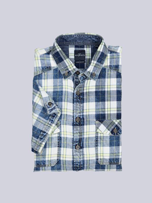 engbers Herren Kurzarm-Hemd kariert grün regular Button Down von engbers