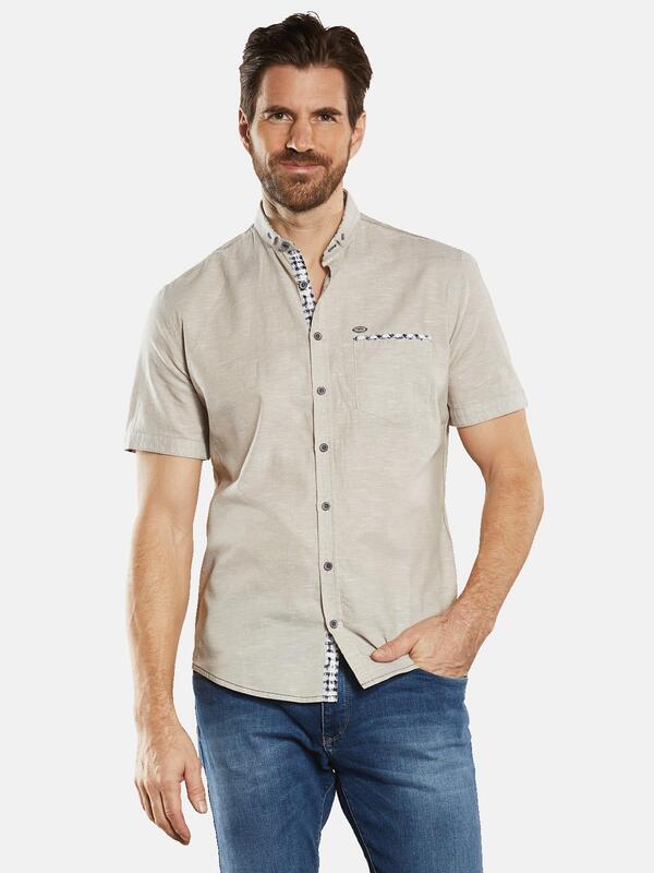 engbers Herren Kurzarm-Hemd mit Leinenanteil beige regular uni Button Down von engbers