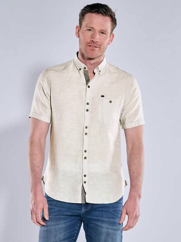 engbers Herren Kurzarm-Hemd mit Leinenanteil Beige regular uni Button Down von engbers