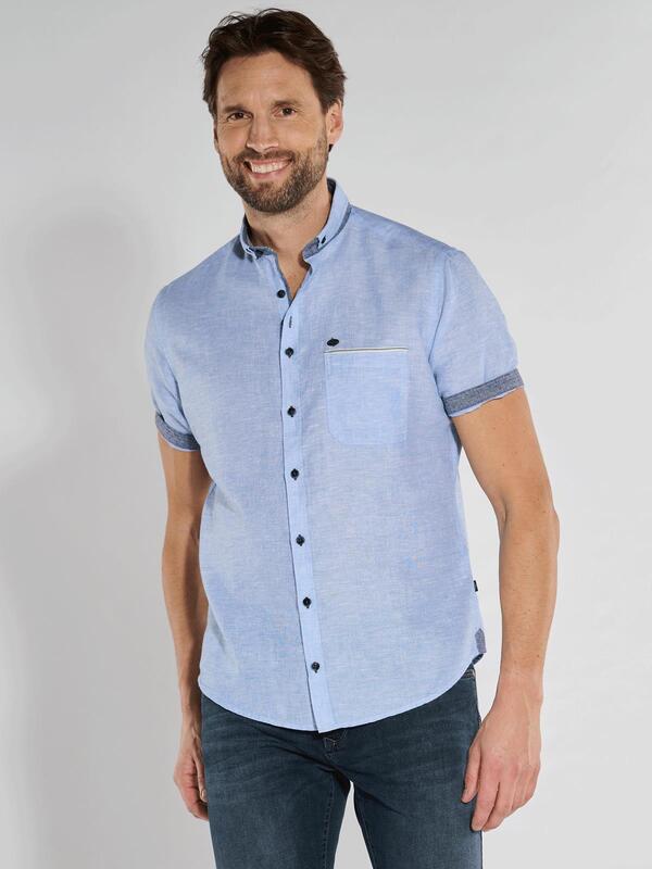 engbers Herren Kurzarm-Hemd mit Leinenanteil blau regular uni Button Down von engbers