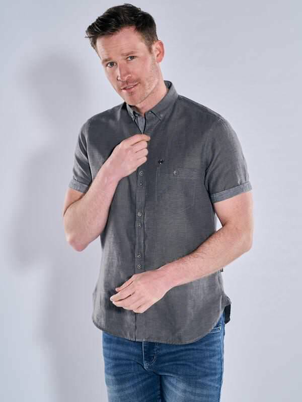 engbers Herren Kurzarm-Hemd mit Leinenanteil grau regular uni Button Down von engbers