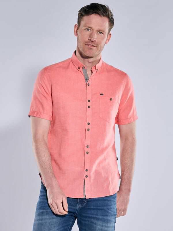 engbers Herren Kurzarm-Hemd mit Leinenanteil rot regular uni Button Down von engbers