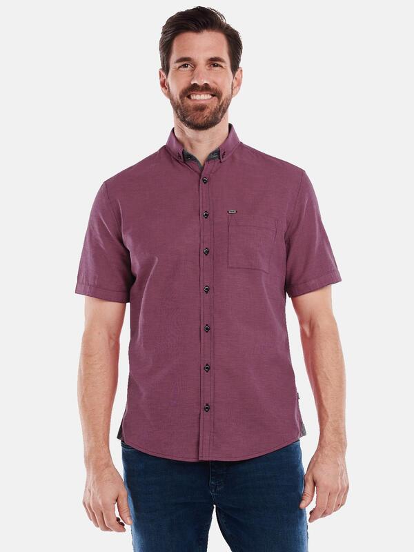 engbers Herren Kurzarm-Hemd mit Leinenanteil violett regular uni Button Down von engbers