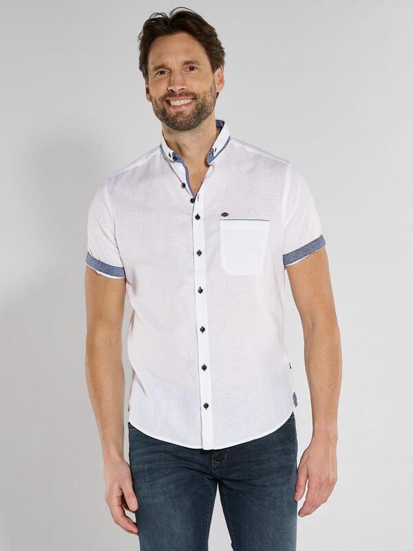 engbers Herren Kurzarm-Hemd mit Leinenanteil weiß regular uni Button Down von engbers