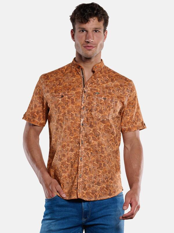 engbers Herren Kurzarm-Hemd mit floralem Print orange regular gemustert Stehkragen von engbers