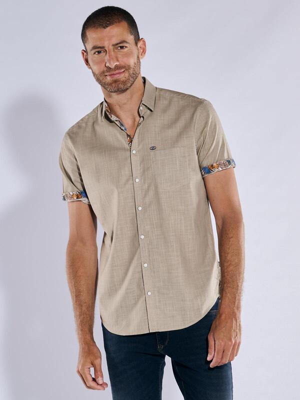 engbers Herren Kurzarm-Hemd regular beige gemustert Button Under von engbers