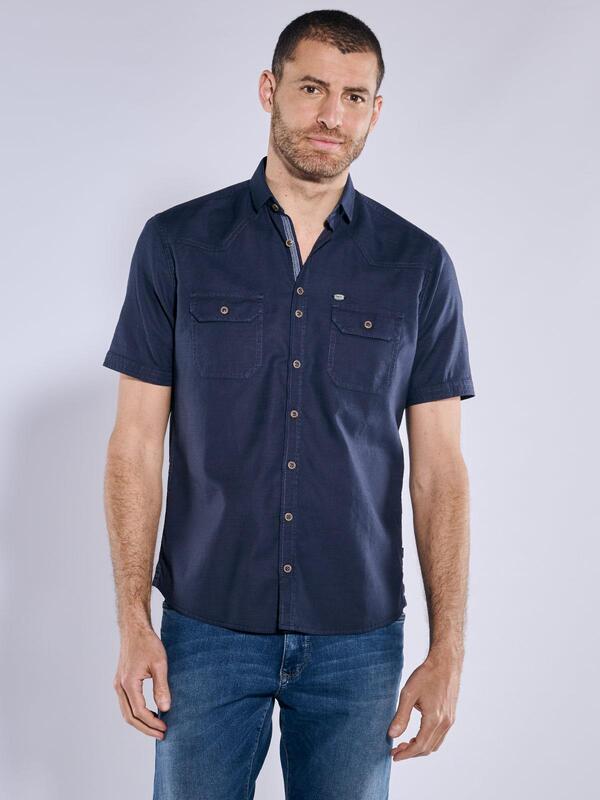 engbers Herren Kurzarm-Hemd regular blau uni Kent-Kragen von engbers
