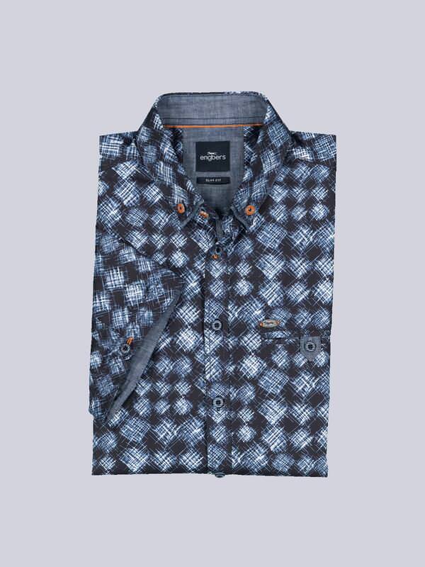 engbers Herren Kurzarm-Hemd slim fit Blau gemustert Button Down engbers Herren Kurzarm-Hemd slim fit Blau gemustert Button Down von engbers