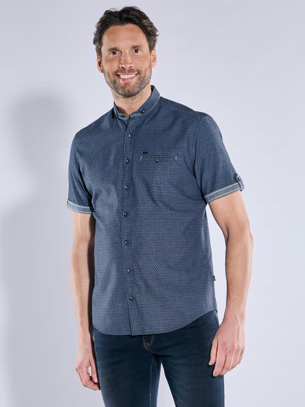 engbers Herren Kurzarm-Hemd strukturiert blau regular uni Button Down von engbers