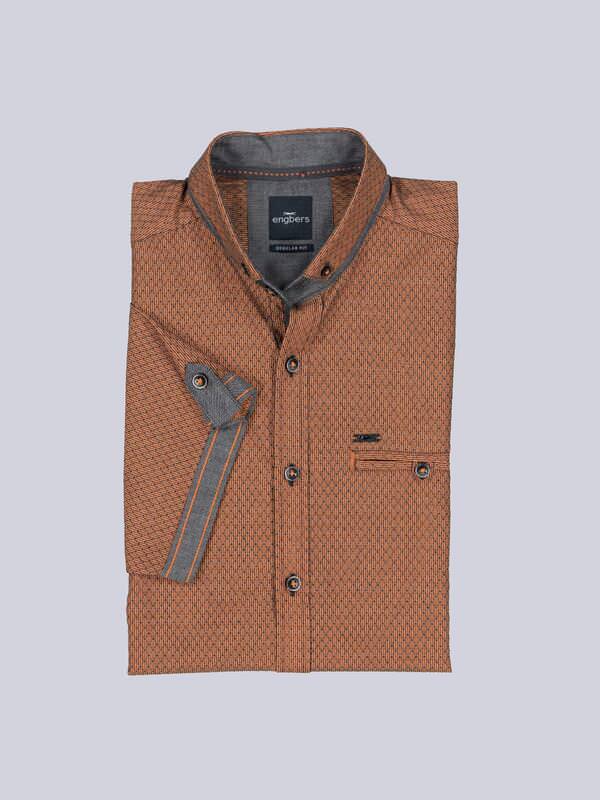 engbers Herren Kurzarm-Hemd strukturiert orange regular uni Button Down von engbers