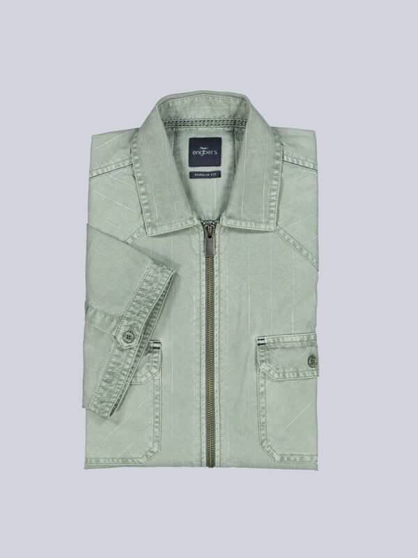 engbers Herren Kurzarm-Hemd uni Grün regular Kent-Kragen von engbers