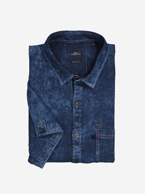 engbers Herren Kurzarm-Hemd uni Blau regular Kent-Kragen von engbers