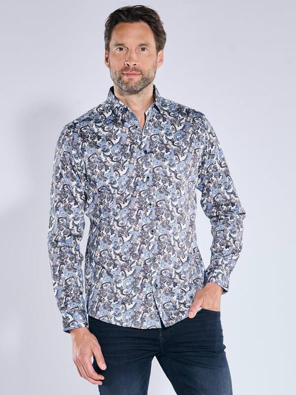 engbers Herren Langarm-Hemd "My Favorite" Blau regular gemustert Kent-Kragen von engbers