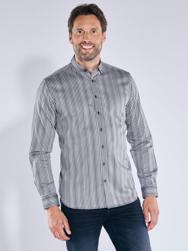 engbers Herren Langarm-Hemd "My Favorite" Grau regular gestreift Button Under von engbers