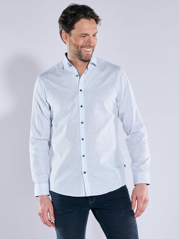 engbers Herren Langarm-Hemd "My Favorite" blau regular gemustert Kent-Kragen von engbers
