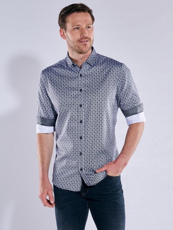 engbers Herren Langarm-Hemd "My Favorite" blau regular gemustert Kent-Kragen von engbers