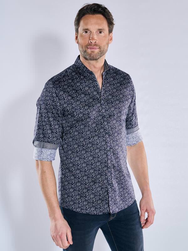 engbers Herren Langarm-Hemd "My Favorite" blau regular gemustert Kent-Kragen von engbers