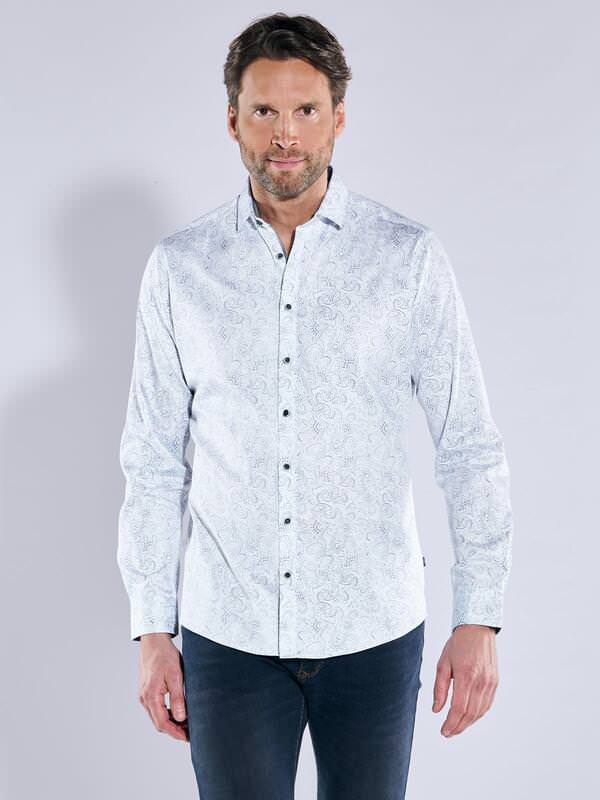 engbers Herren Langarm-Hemd "My Favorite" blau regular gemustert Kent-Kragen von engbers