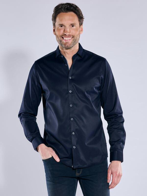 engbers Herren Langarm-Hemd "My Favorite" blau regular uni Kent-Kragen von engbers