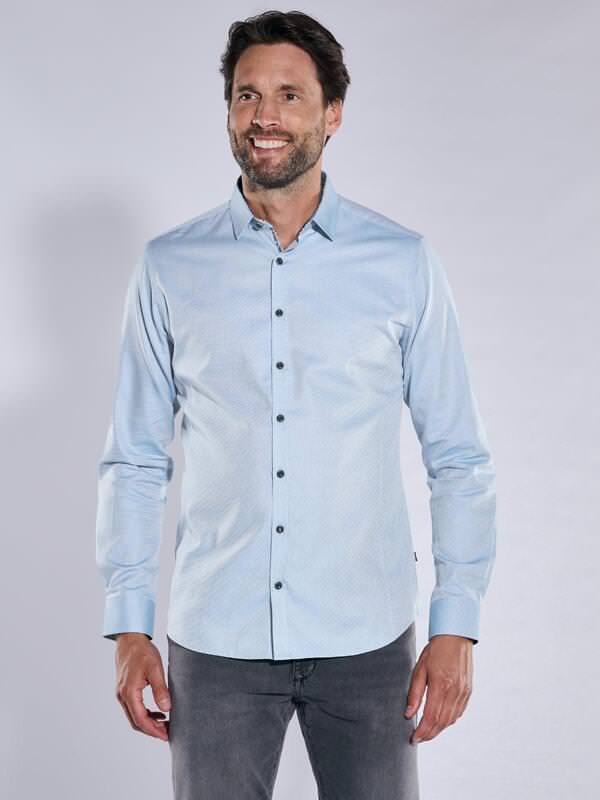 engbers Herren Langarm-Hemd "My Favorite" blau regular uni Kent-Kragen von engbers