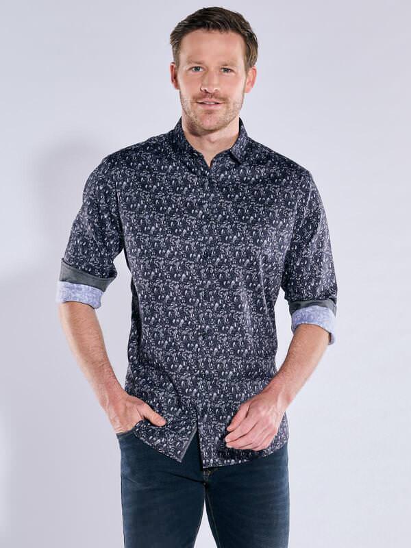 engbers Herren Langarm-Hemd "My Favorite" schwarz regular gemustert Kent-Kragen von engbers
