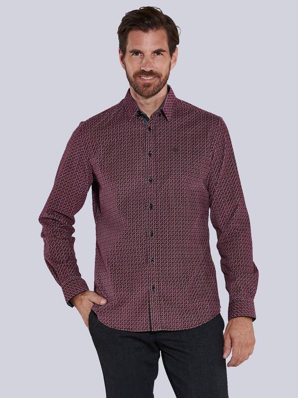 engbers Herren Langarm-Hemd aus Baby-Cord Rot regular gemustert Button Under von engbers