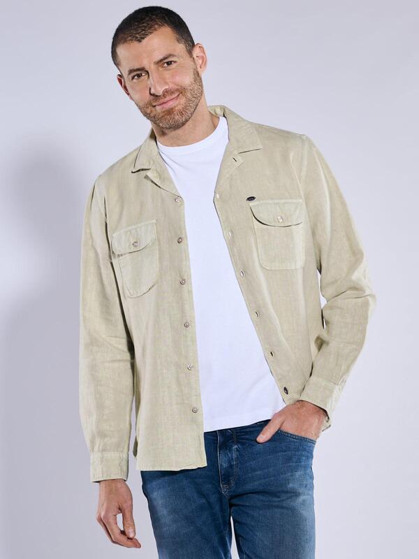 engbers Herren Langarm-Hemd aus Leinen beige regular uni Reverskragen von engbers