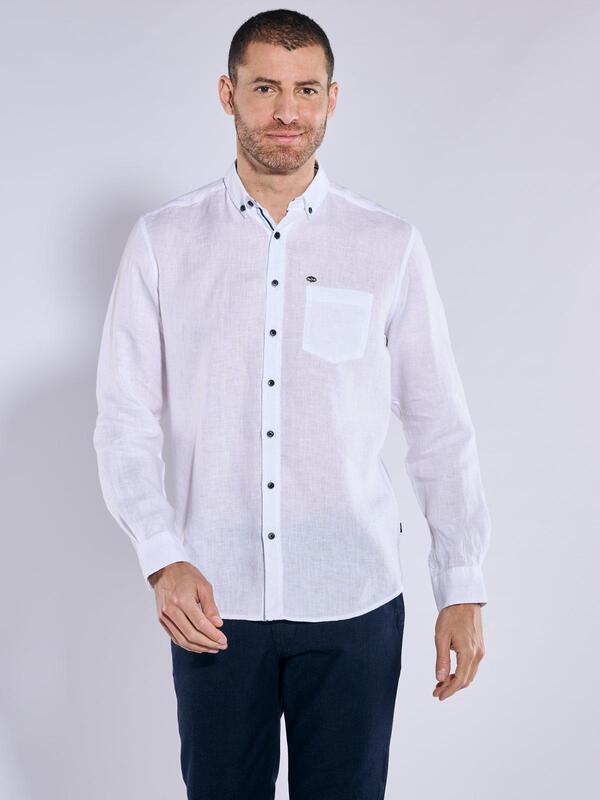 engbers Herren Langarm-Hemd aus Leinen weiß regular uni Button Down engbers Herren Langarm-Hemd aus Leinen weiß regular uni Button Down von engbers