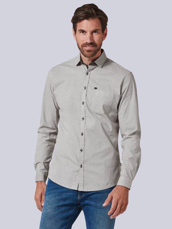 engbers Herren Langarm-Hemd gemustert Beige regular Button Under von engbers
