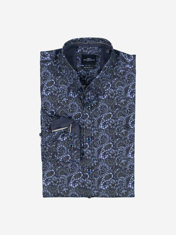 engbers Herren Langarm-Hemd gemustert Blau regular Button Under von engbers