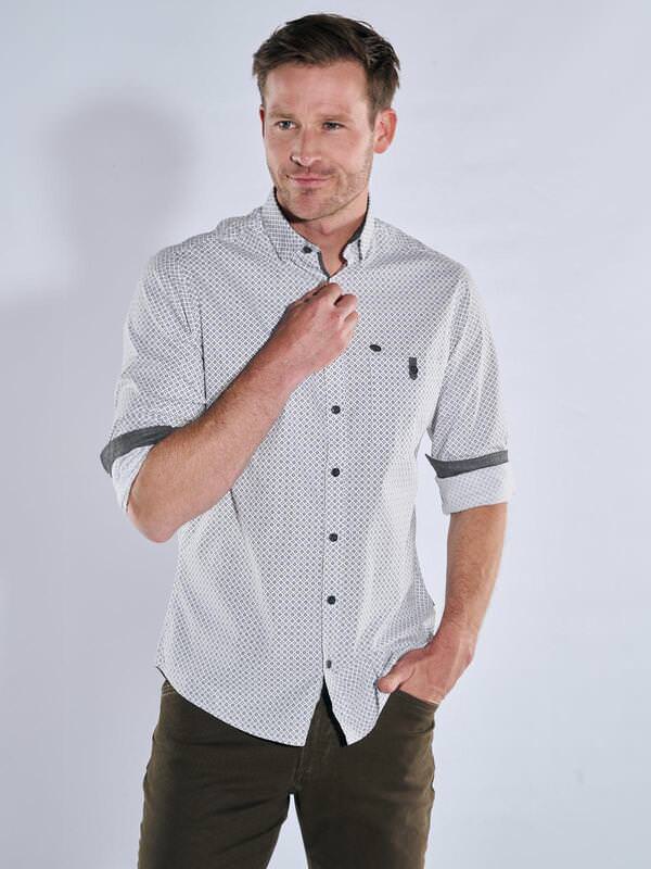 engbers Herren Langarm-Hemd gemustert Blau regular Button Under von engbers