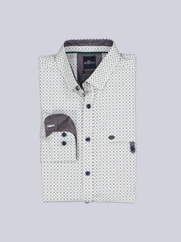 engbers Herren Langarm-Hemd gemustert Blau regular Button Under von engbers