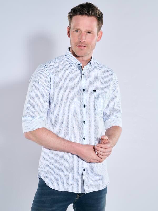 engbers Herren Langarm-Hemd gemustert Blau regular gestreift Kent-Kragen von engbers