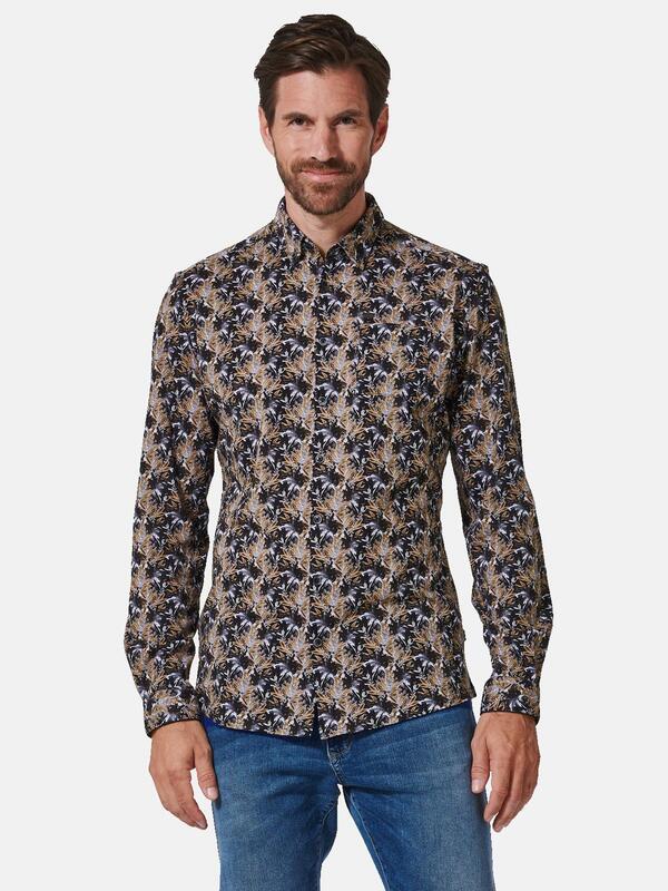 engbers Herren Langarm-Hemd gemustert Braun slim fit Button Down von engbers