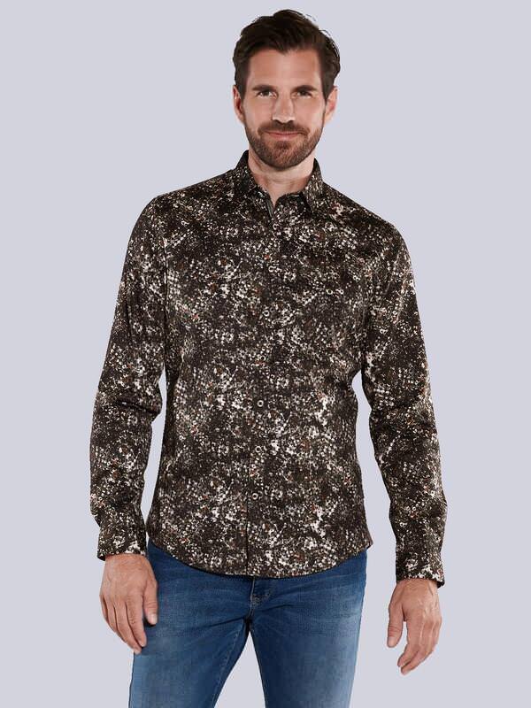 engbers Herren Langarm-Hemd gemustert Braun slim fit Kent-Kragen von engbers