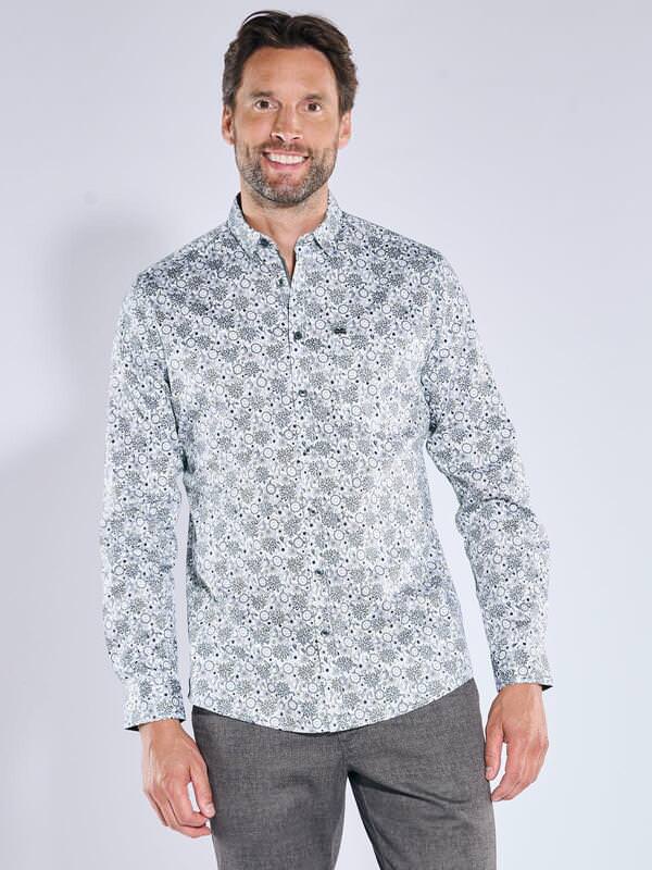 engbers Herren Langarm-Hemd gemustert Grau regular Button Under von engbers