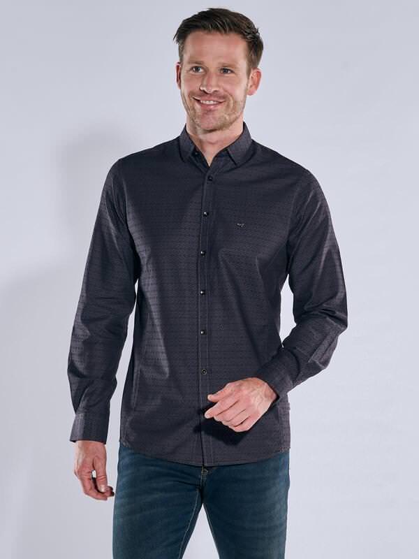 engbers Herren Langarm-Hemd gemustert Grau regular Button Under von engbers