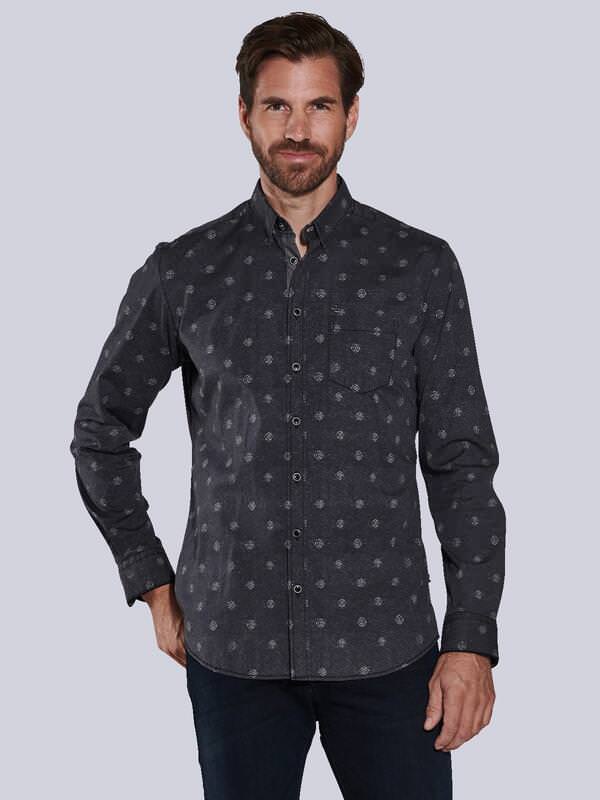 engbers Herren Langarm-Hemd gemustert Grau regular Button Under von engbers