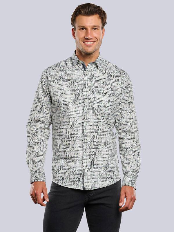 engbers Herren Langarm-Hemd gemustert Grau regular Kent-Kragen von engbers
