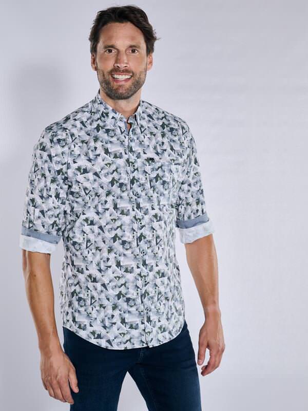 engbers Herren Langarm-Hemd gemustert Grün regular Button Under von engbers