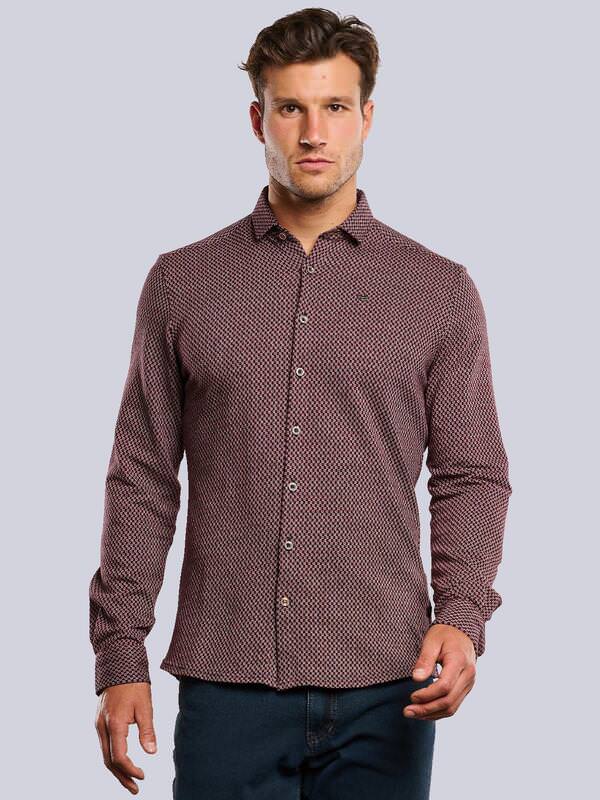 engbers Herren Langarm-Hemd gemustert Rot slim fit Haifisch von engbers