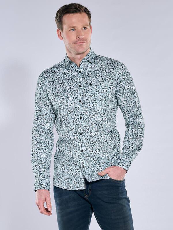 engbers Herren Langarm-Hemd gemustert Türkis regular Button Under von engbers