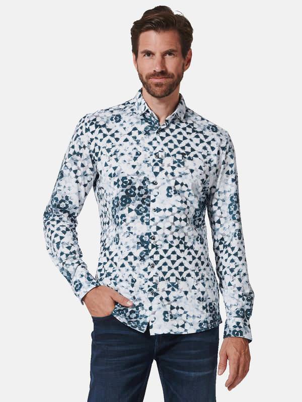 engbers Herren Langarm-Hemd gemustert Türkis slim fit Haifisch von engbers