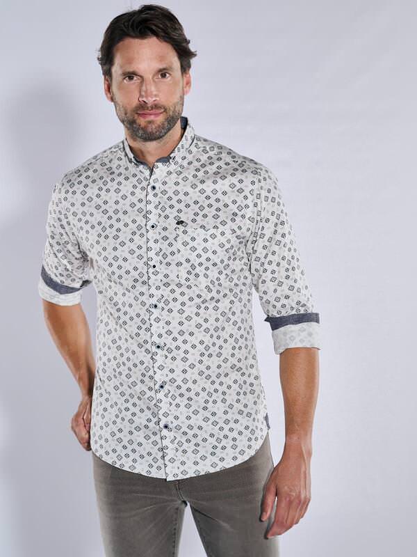 engbers Herren Langarm-Hemd gemustert beige regular Button Under von engbers
