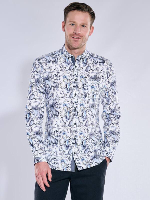 engbers Herren Langarm-Hemd gemustert blau regular Button Down von engbers