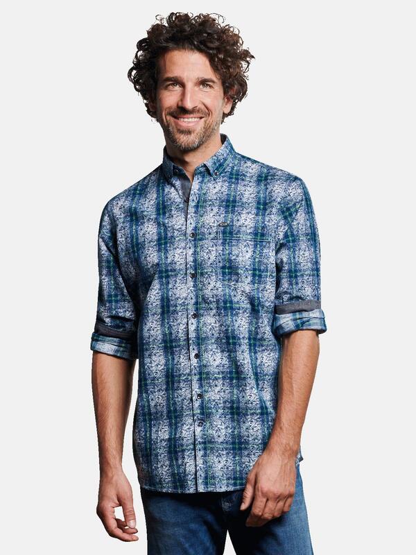 engbers Herren Langarm Hemd gemustert blau regular Button Down von engbers