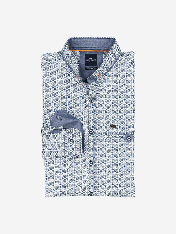 engbers Herren Langarm-Hemd gemustert blau regular Button Down von engbers