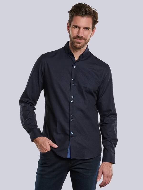 engbers Herren Langarm-Hemd gemustert blau regular Button Down von engbers