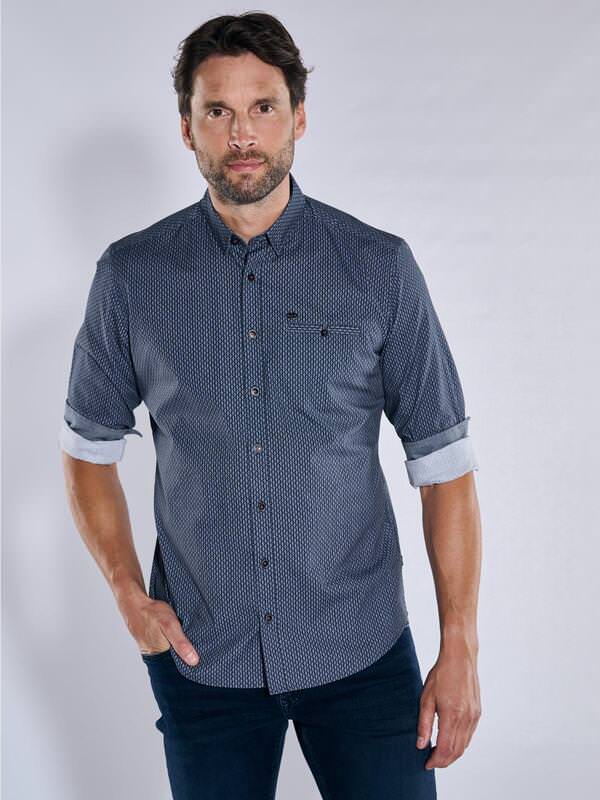 engbers Herren Langarm-Hemd gemustert blau regular Button Under von engbers